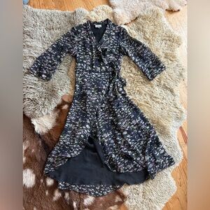 Ganni 100% Silk Floral Long Sleeve Dress